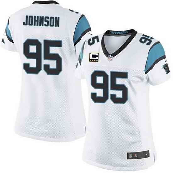 Nike Panthers #95 Charles Johnson White Team Color Women Stitched NFL Jersey